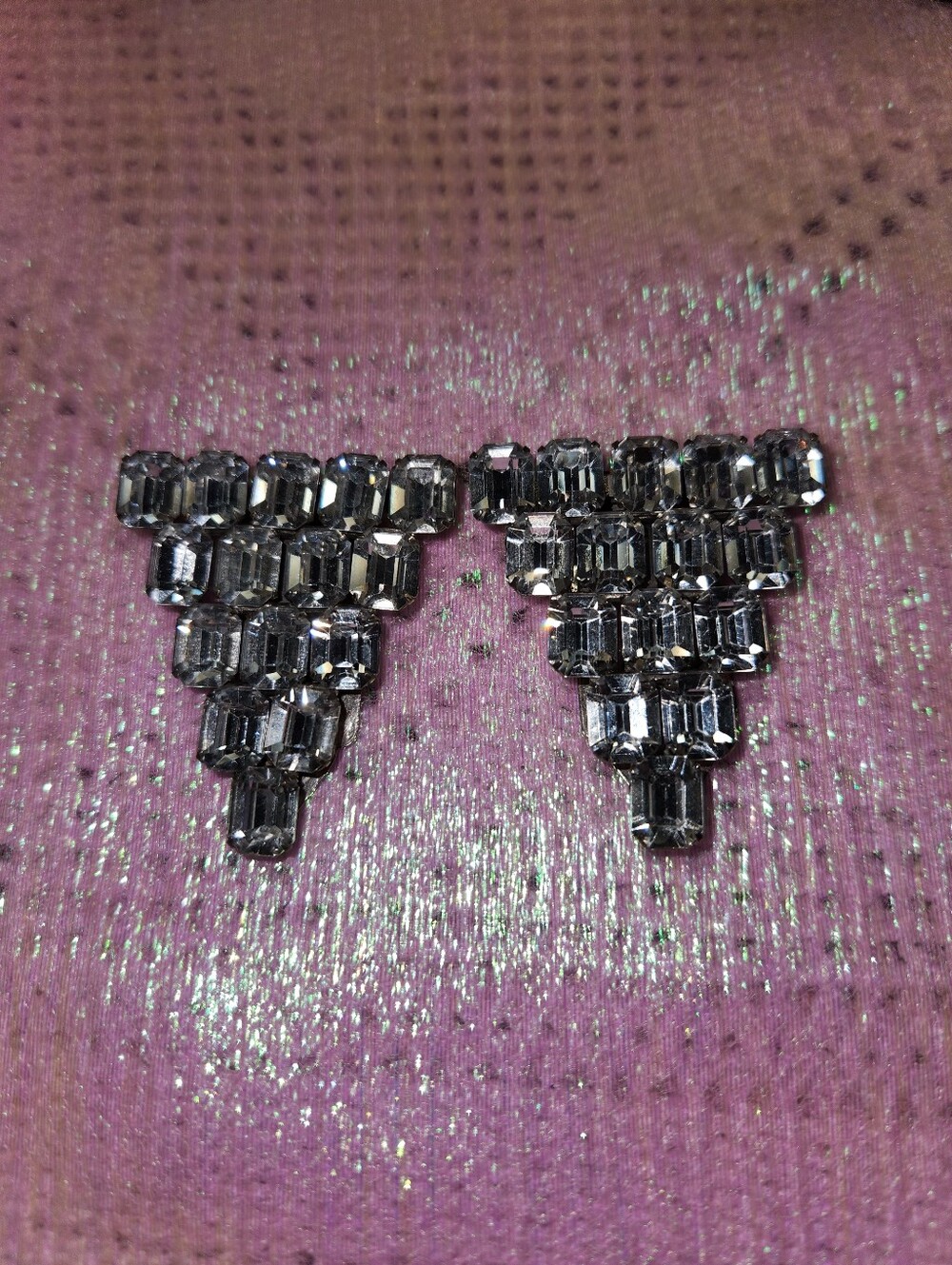 Crystal Cluster Shoe Clip Ons  Clear Silver Tone - Picture 2 of 7